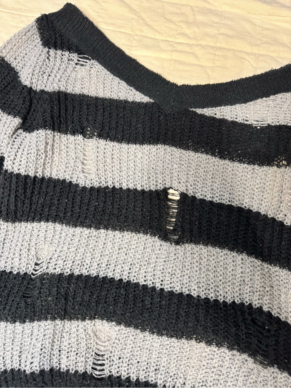 Grey and black distressed fashion sweater